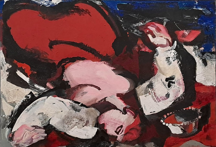 Džemma Skulme. "Tautasdziesma". 1969., audekls, eļļa, 98,5 x 135, Zuzānu kolekcija. No Latvijas Nacionālā mākslas muzeja izstādes "Džemma".