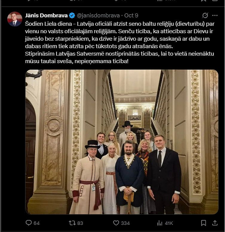 Deputāta Jāņa Dombravas ieraksts sociālajos tīklos 9. oktobrī.