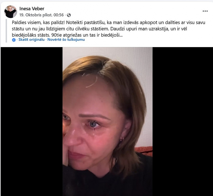Inesas Vēberes asaru pilnais stāsts "Facebook" profilā par vīra piedzīvoto aplaupīšanas gadījumu Polijā.