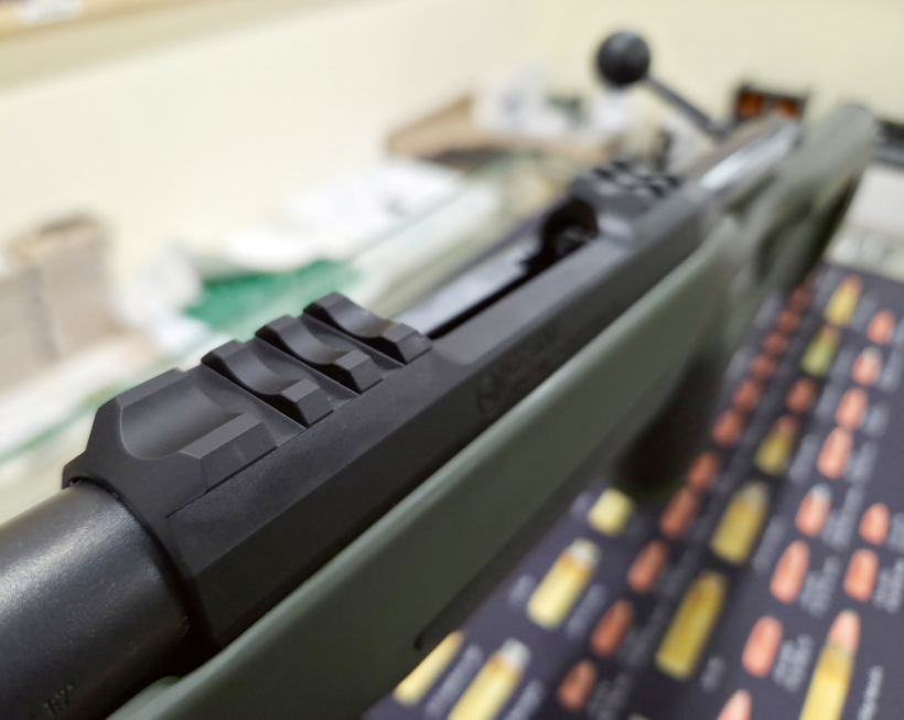 Ieroča aizslēga kārbā ir integrēta Picatinny sliede.