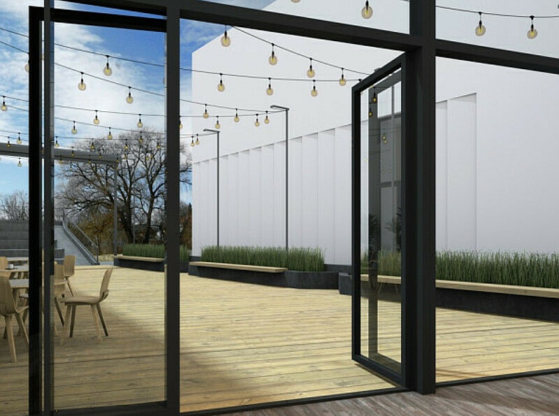 Pašvaldības ēkas Saldū, Avotu ielā 12, pārbūves projekta aktu zāles pirmā skice, ko kā neatbilstošu kultūras darbinieku vajadzībām noraidījusi darba grupa.