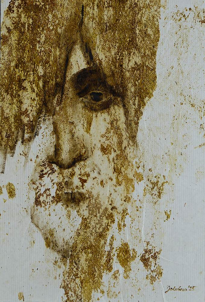 Zoja Golubeva "Sakrālais". 51x35 cm sēnes, eļļa, papīrs, koks. 2025.