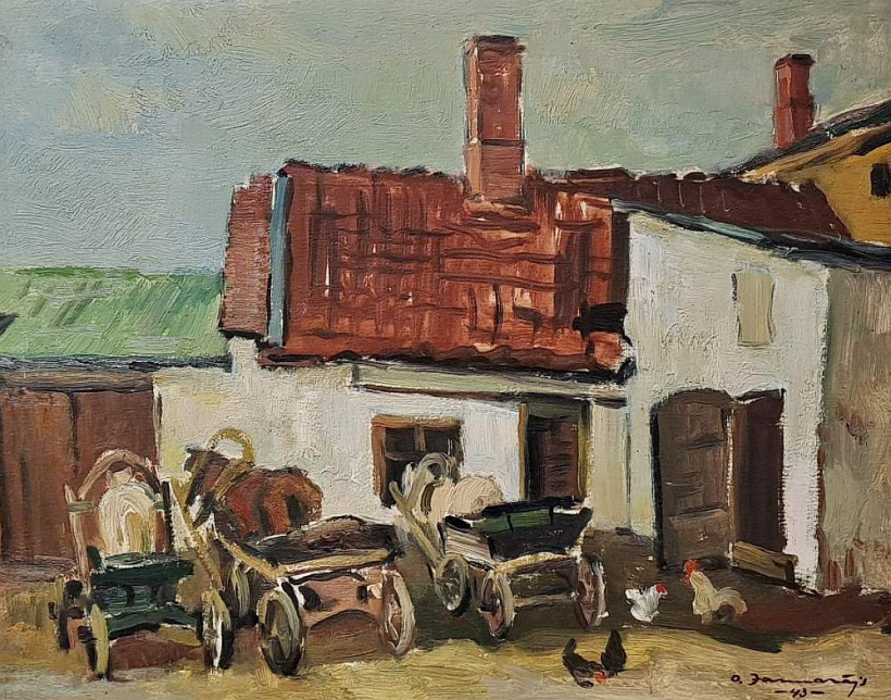 Oļģerts Jaunarājs. "Pagalms (Iebraucamā sēta)". 1943. k., e., 41 x 51, TMNM-M 238.