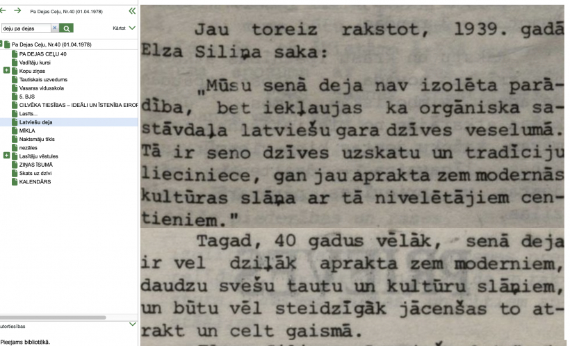 E. Siliņas citāts 1978. gada „Pa Dejas Ceļu“ portālā periodika.lv.