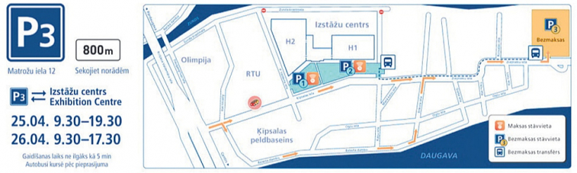 Bezmaksas autostāvvieta un transports uz izstādi.