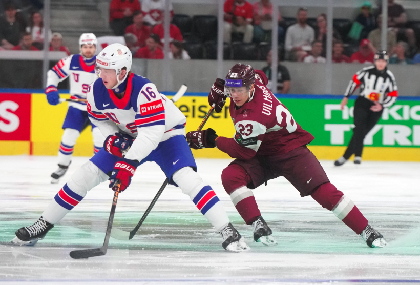 2026. gada pasaules hokeja čempionāta spēle starp Latvijas un ASV valstsvienībām "Swiss Life" arēnā Cīrihē.