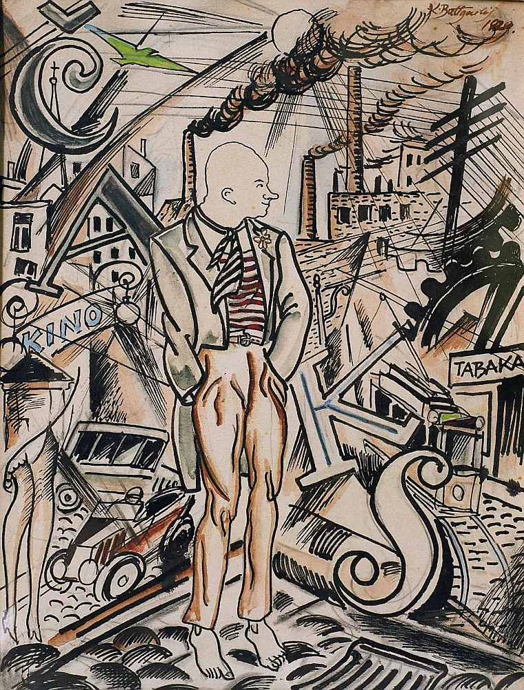 Kārlis Baltgailis. Vāka zīmējums Aleksandra Čaka dzejoļu krājumam "Apašs frakā". 1929.