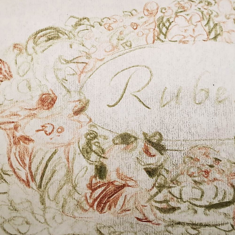 Fragments no J. Rozentāla zīmētās vinjetes "Rubenss". Ap 1915, papīrs, krāsains zīmulis, 11,6x20 cm.