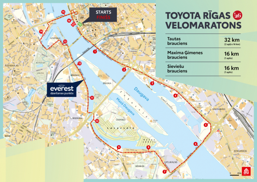 "Toyota" Rīgas velomaratona trases maršruts.