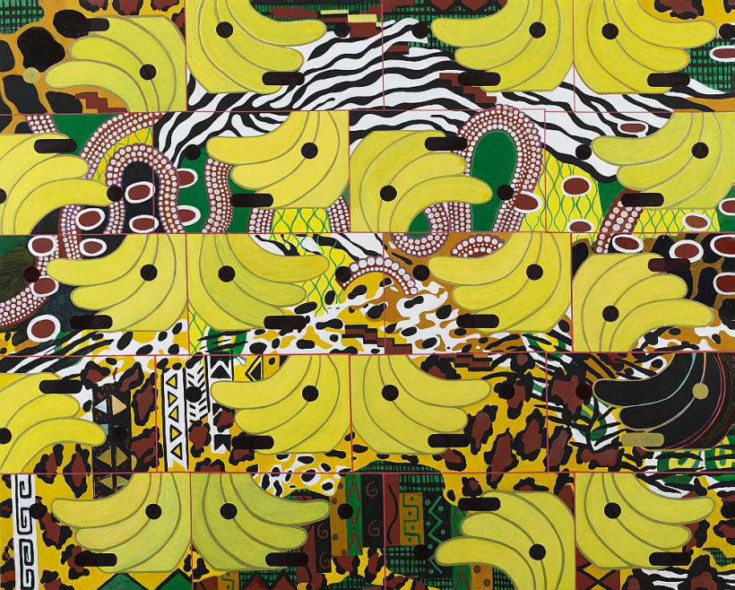 "Banānu ornaments". 2021, audekls, akrils, 120x150 cm.