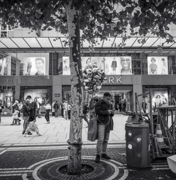Frankfurtes ielas, galerijas, arhitektūra. Grāmatu tirgus. Vācija. 