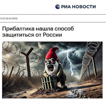 "Baltija atradusi iespēju, kā aizsargāties pret Krieviju" – mēģina būt asprātīga Krievijas oficiālā ziņu vietne "RIA Novosti", izmantojot mākslīgā intelekta radītu ilustrāciju.