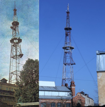 Āgenskalna TV tornis 70. gados un mūsdienās.
