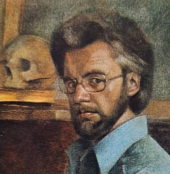 Edvīns Kalnenieks. "Pašportrets ar galvaskausu". 1978, a., past., 70x48.