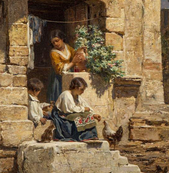 Kārlis Hūns. "Itāļu pagalmiņš". 1871. Audekls, eļļa. LNMM kolekcija.