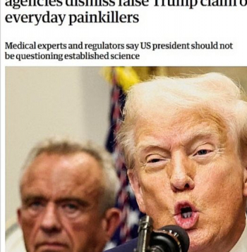 Britu laikraksts "The Guardian" raksta par mediķu teikto, ka Trampa izteikumi par tailenolu nebalstās zinātnieku pārbaudītos faktos.