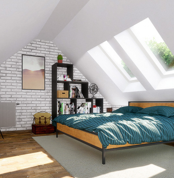 Izbūvēta mansarda telpa.