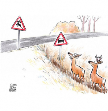 Zīmē Gatis Šļūka. Uzmanību, auto!