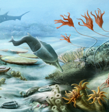 Aizvēsturiska zemūdens dzīvība silūra periodā.