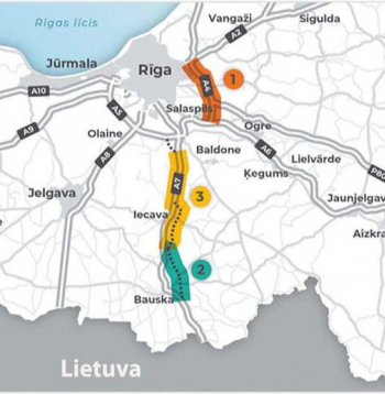 Latvijas lielāko tranzīta ceļu pārbūves plāni (pa pārbūves posmiem līdz 2034. gadam).