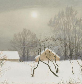 Ziemas ainavas glezna. Autore Līga Purmale, darba nosaukums "Ziema".
