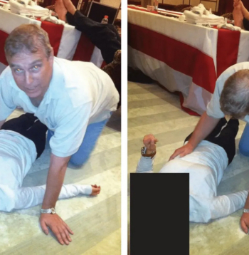 Epstīna dokumentos publicētas fotogrāfijas, kurās redzams princis Endrū kompromitējošā situācijā kopā ar sievieti.