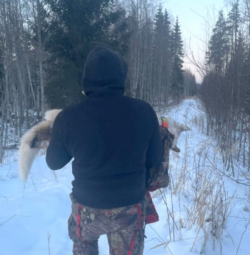 Bojāgājušo suni no meža iznes uz rokām.