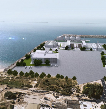 "CIS Liepaja" zaļā ūdeņraža ražošanas kompleksa un ostas termināļa vizualizācija. Projekta attīstītājs cer, ka būvniecību varēs sākt jau pavisam drīz, ja vien izpildīsies daži būtiski priekšnosacījumi.