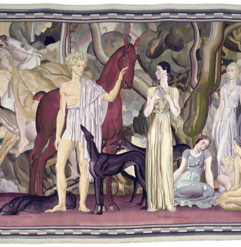 Luī Bilotē (1883–1940). "Jātnieku izbraukšana". Gobelēns. 1937. Zīds. "Mobilier national" kolekcija.