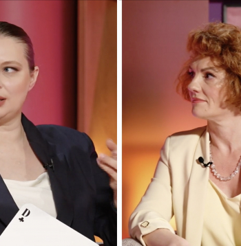 Mihaila Čehova Rīgas Krievu teātra vadītāja Dana Bjorka un juriste Ieva Brante.