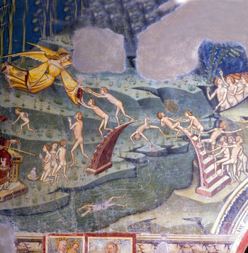 “Dvēseļu tilts” – fragments no nezināma autora 14./15. gs. mijā Loreto Aprutino klosterī Santa Maria in Piano veidotā sienas gleznojuma.