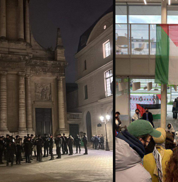 Francijas policija izjauc studentu demonstrāciju palestīniešu atbalstam.