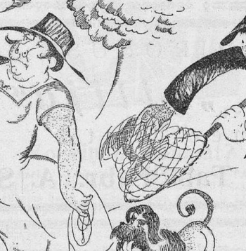 20. gs. 20. gadu karikatūra par suņķērājiem.