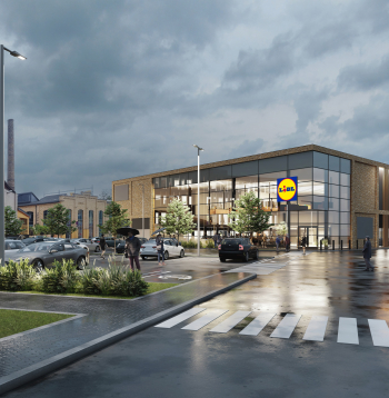 Rīgā, Lāčplēša ielā 76 būs jauns "Lidl" veikals. Vizualizācija.