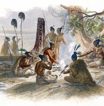 Jaunzēlandes iedzimtie cep un apēd savus ienaidniekus. 1840. gads.

