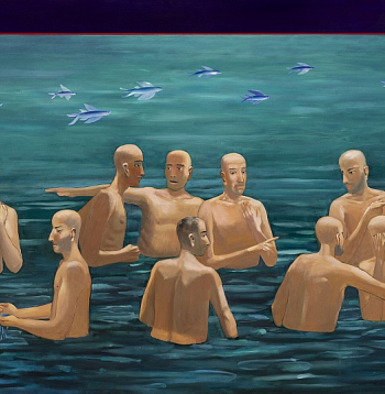 Kaspars Zariņš. "Sapulce I". Audekls, eļļa. 150 x 280 cm. 2025.