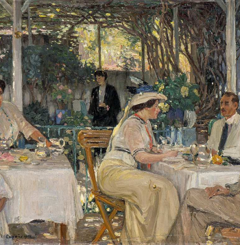 Janis Rozentāls. "Uz terases (Veranda Kapri)". 1912. Audekls, kartons, eļļa. LNMM kolekcija.
