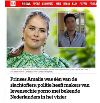 Princese Amālija ir viena no upuriem. Nīderlandes policija izsekojusi dzīves īstenībai ļoti līdzīgu pornogrāfisku materiālu veidotājus ar slavenībām. Tie publicēti vietnē "MrDeepFakes", kuras galvenais vadītājs ir Kanādas farmaceits Deivids D. (aizmiglotā seja attēlā). Šī vietne jau ir slēgta. Aizturēts 73 gadus vecs vīrietis no Ziemeļholandes, paziņojis Prokuratūras dienests.