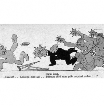 1926. gada novembrī Latvija piedzīvoja skandālu, jo no Triju Zvaigžņu ordeņa, pēc preses ziņām, atteicās teju simts personu. Karikatūra no tā laika žurnāla "Svari".