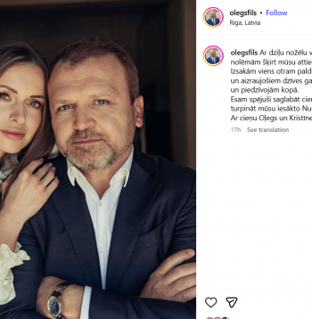 Oļegs Fiļs un Kristīne Jelinska paziņo par šķiršanos.