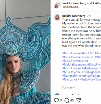 Ekrānuzņēmums no Meldras Rozenbergas "Instagram" profila.