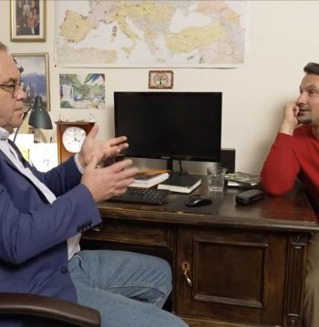 Astrologs Andris Račs un aktieris Andris Bulis.