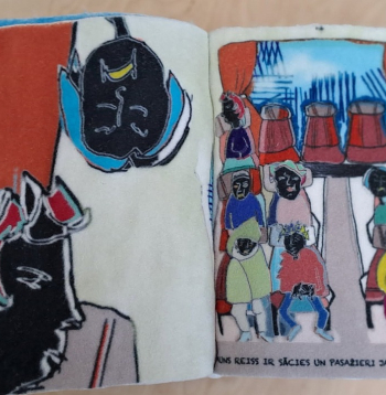 Sabīne Lagzdiņa. "Mans vectēvs – autobusa šoferis" ( 2024, sublimācijas druka, poliesters ).