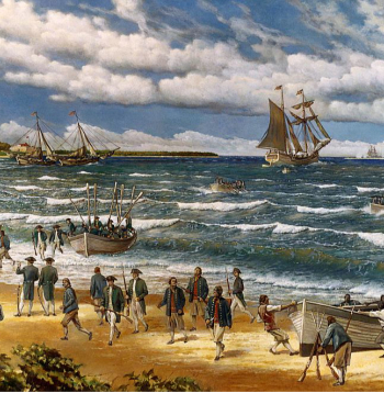 Amerikāņu izsēšanās pie Nasavas mūsdienu mākslinieka acīm. Amerikāņu izsēšanās pie Nasavas mūsdienu mākslinieka acīm.