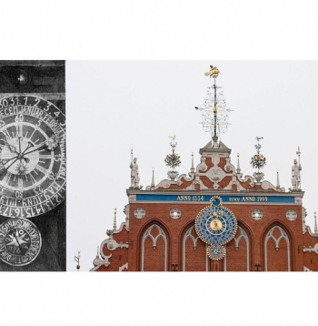 F. Plats pie atjaunotā pulksteņa 1926. gadā un skats mūsdienās. F. Plats pie atjaunotā pulksteņa 1926. gadā un skats mūsdienās.