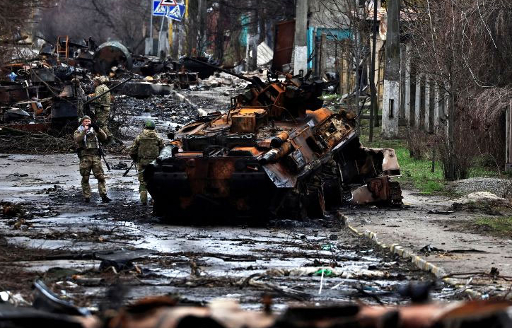 Iznīcināts Krievijas armijas tanks Ukrainā. 