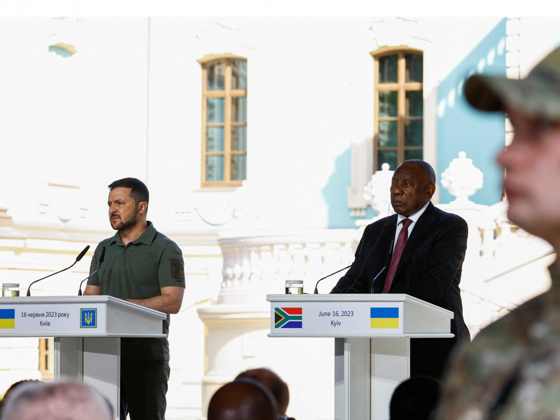 V. Zelenskis un (DĀR) prezidents Sirils Ramafosa Kijivā.