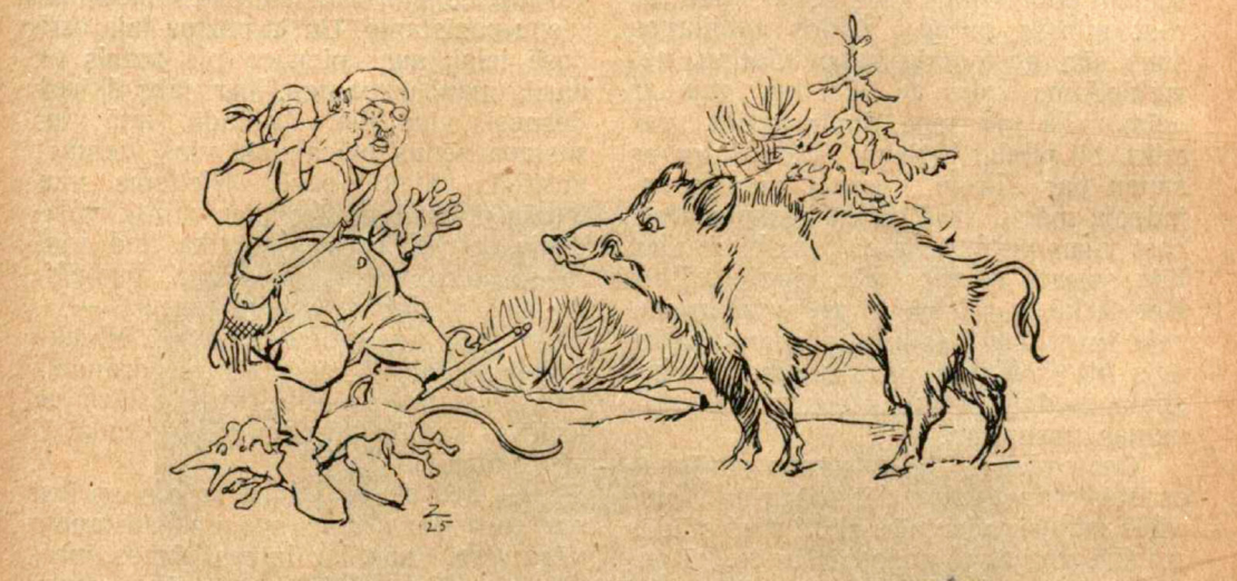 Karikatūra izdevumā "Mednieks un Makšķernieks" (01.08.1928.).