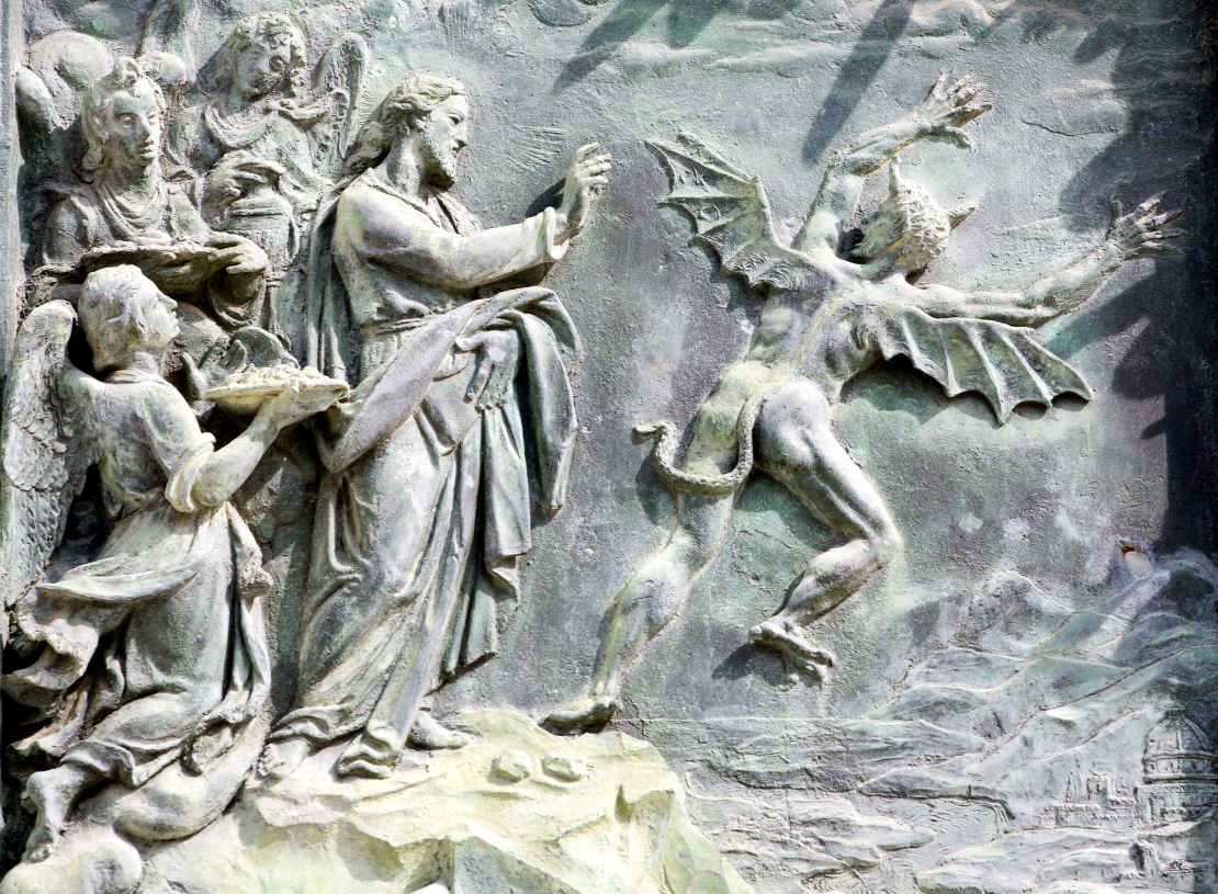 Piza, detaļa no katedrāles vārtiem "Jēzus kārdināšana".