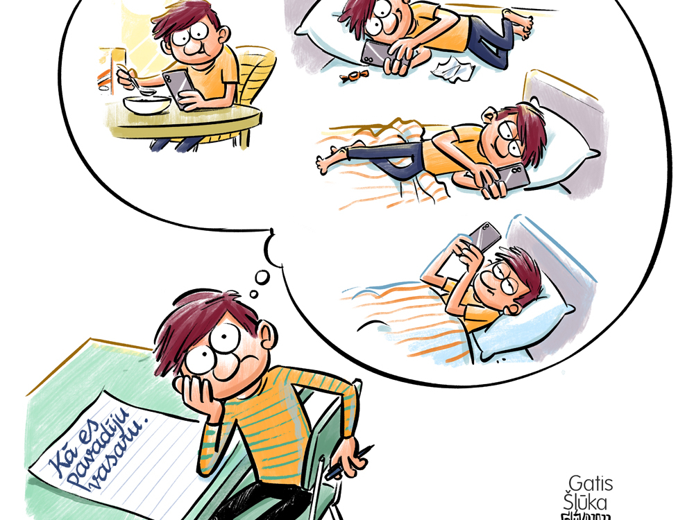 Zīmē Gatis Šļūka. Ne dienu bez telefona